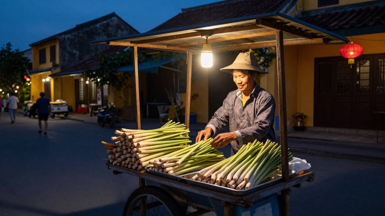 Food Scene in Hoi An at Twilight in in Hoi An, Vietnam