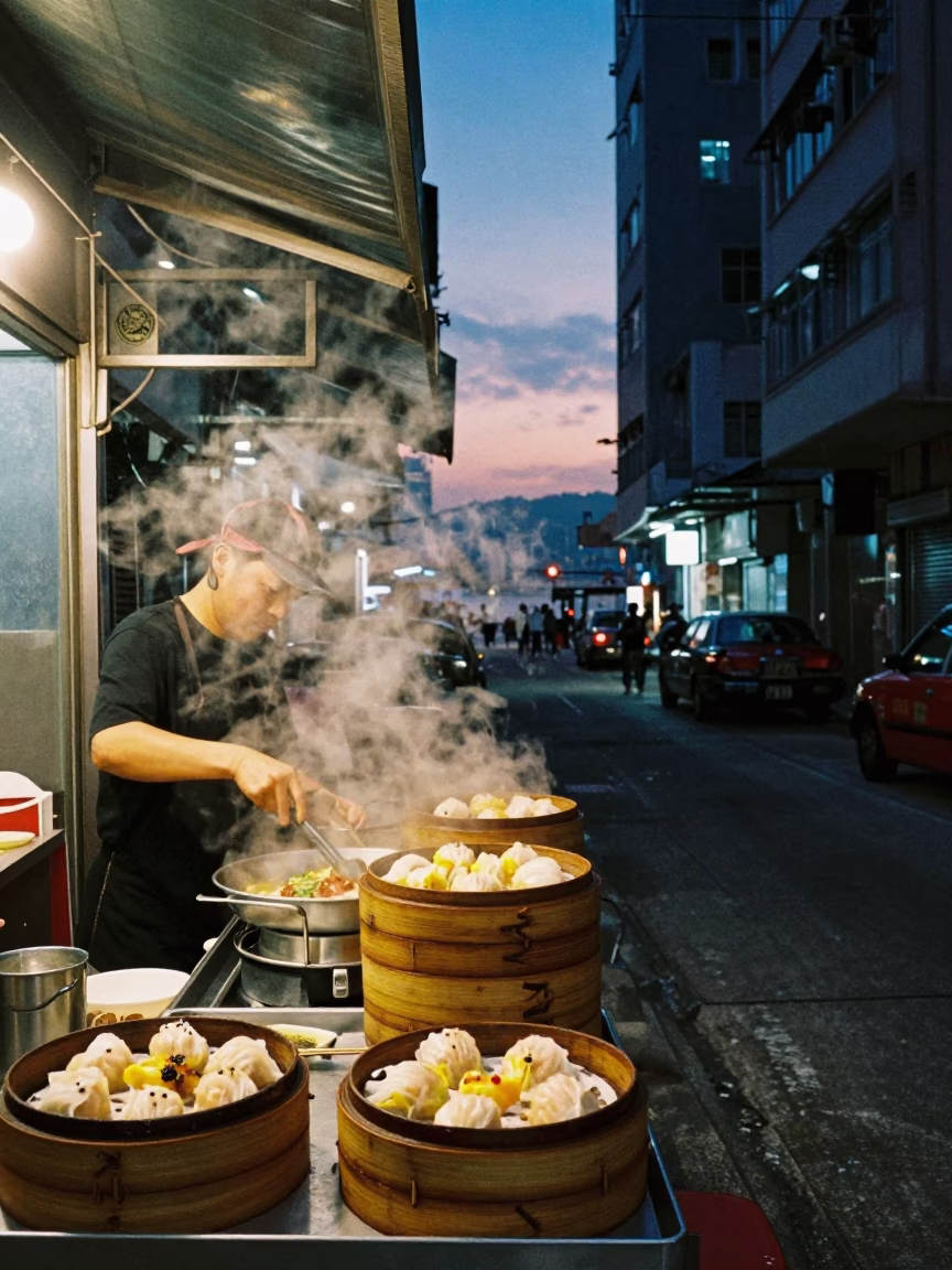 Food Scene in Hong Kong at Indigo Twilight After Sunset in in Hong Kong, Hong Kong