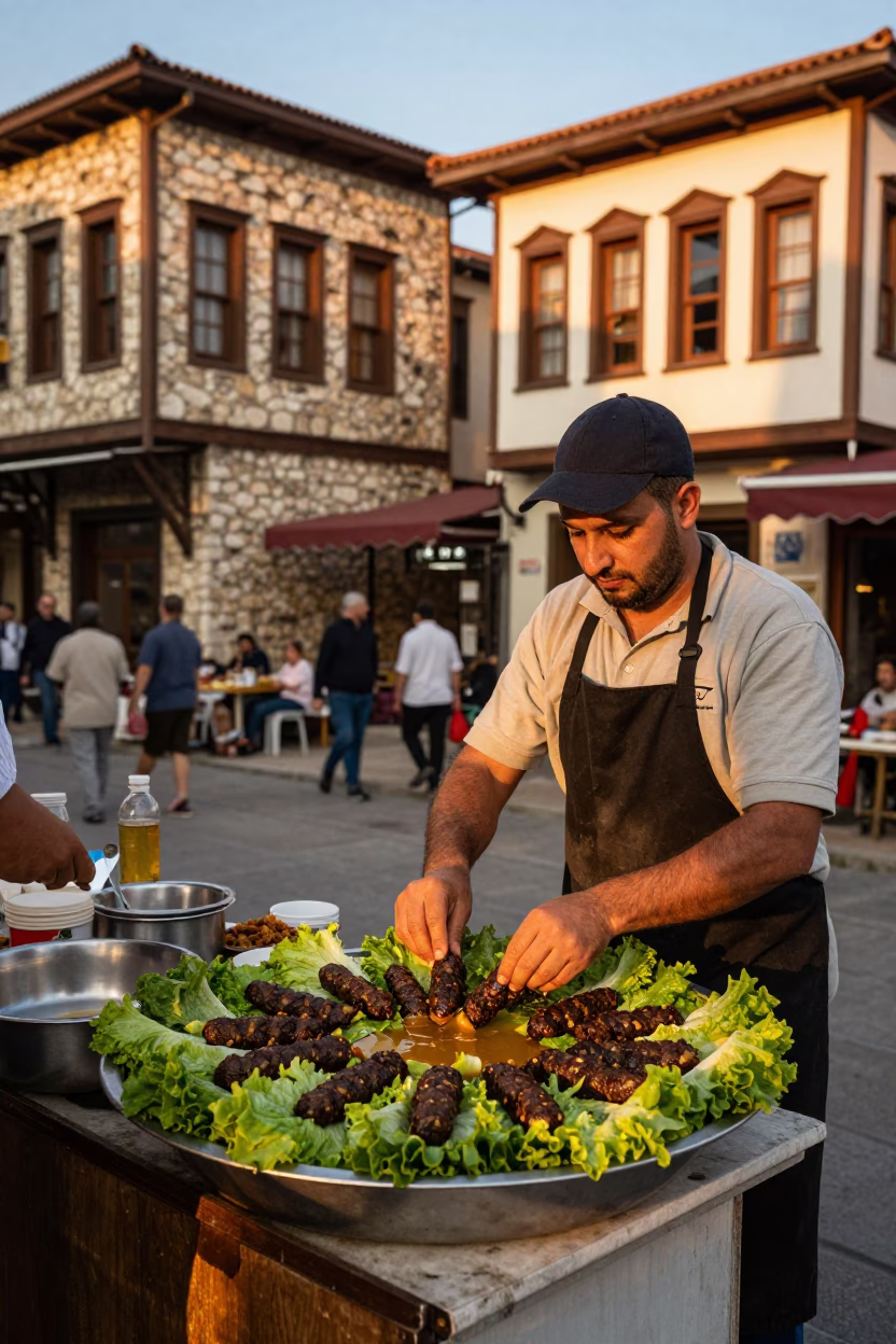 Food Scene in Izmir at Honeyed Evening Light in in Izmir, Turkey