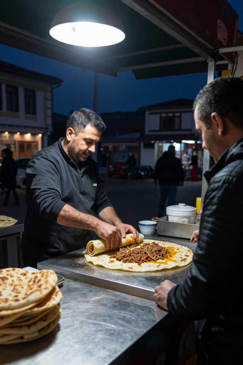 Food Scene in Izmir at Midnight Light in in Izmir, Turkey