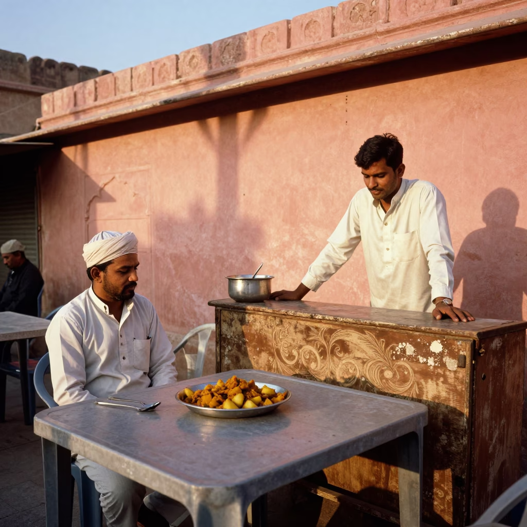 Food Scene in Jaipur at Sunset Light in in Jaipur, India