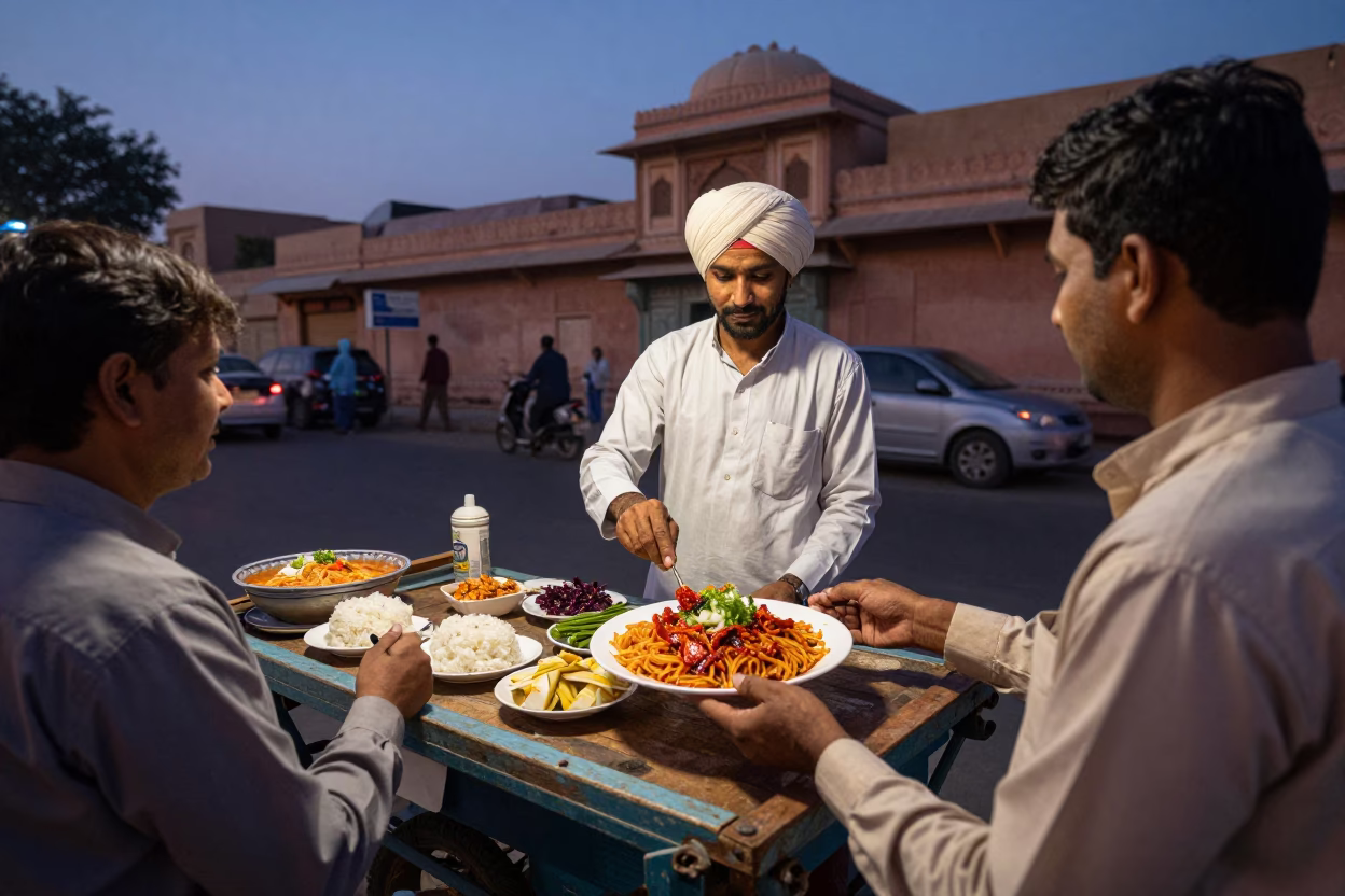 Food Scene in Jaipur at Twilight in in Jaipur, India