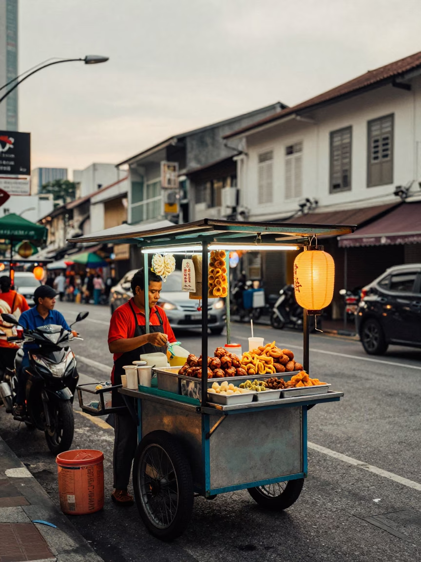 Food Scene in Kuala Lumpur at The Late Afternoon Light in in Kuala Lumpur, Malaysia