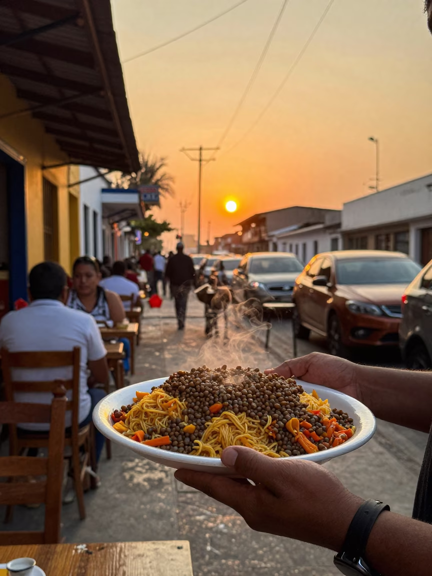 Food Scene in Lima at As The Sun Drops Toward The Horizon in in Lima, Peru