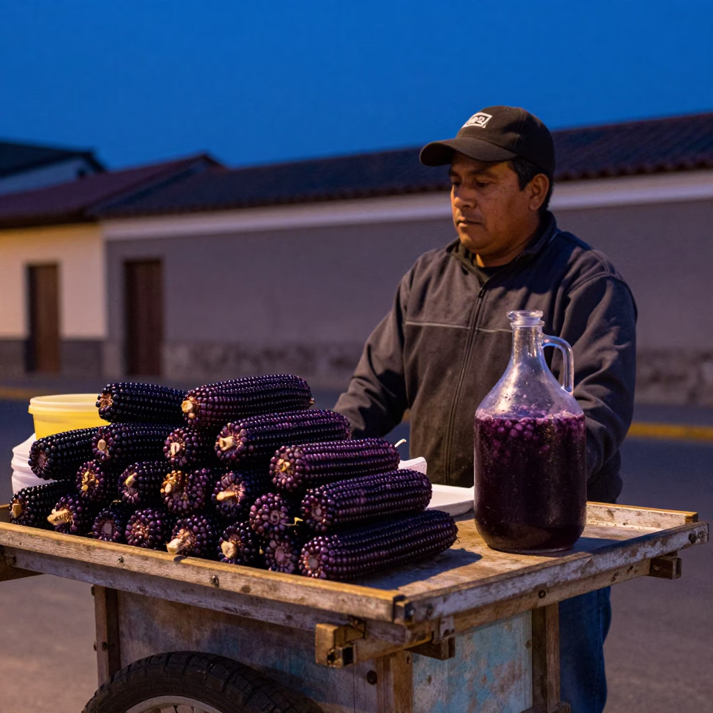 Food Scene in Lima at Twilight in in Lima, Peru