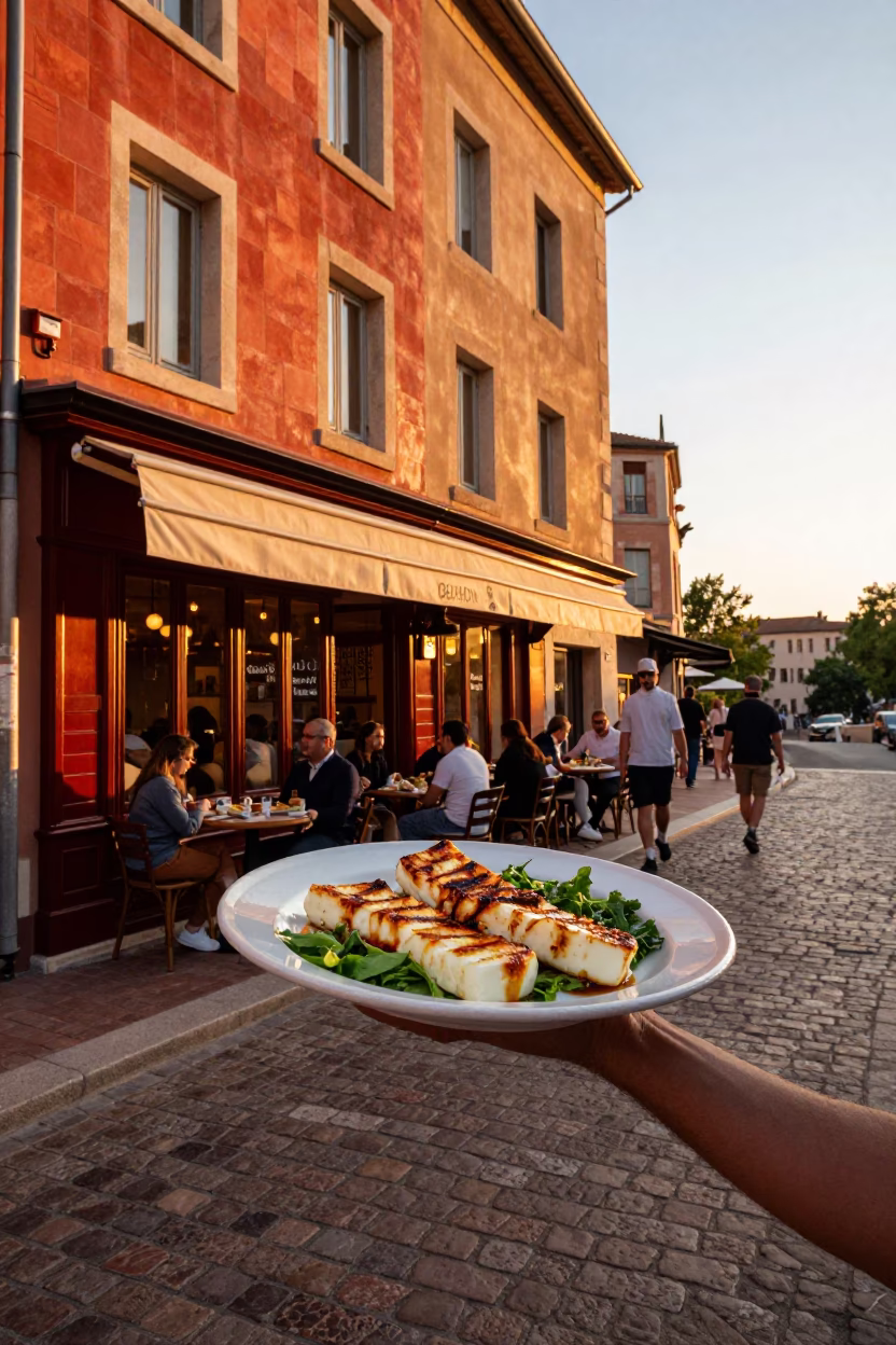 Food Scene in Lyon at Sunset Light in in Lyon, France