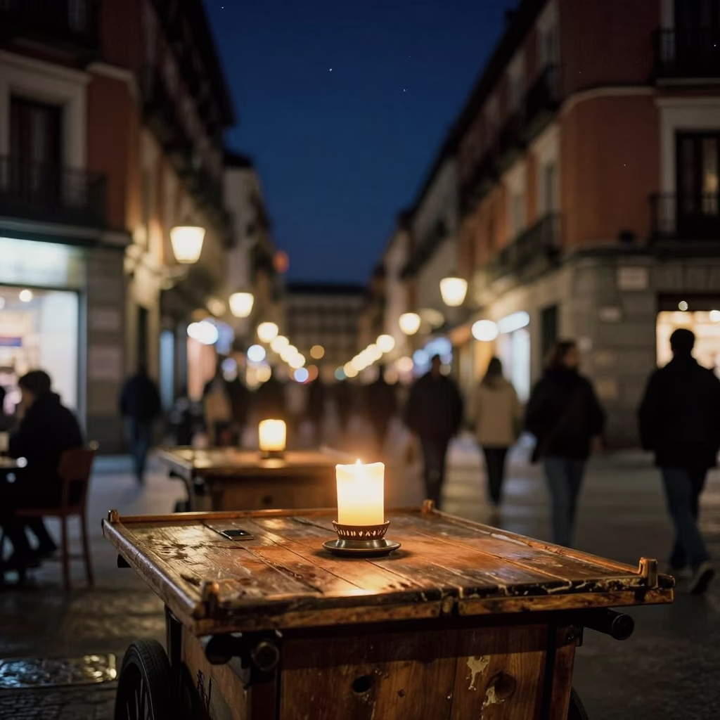 Food Scene in Madrid at The Deepest Night Sky Light in in Madrid, Spain