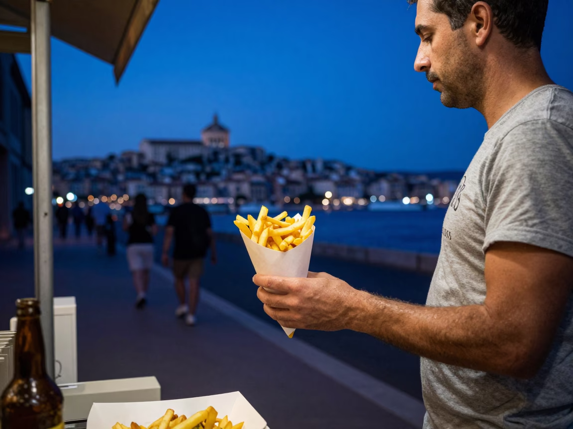 Food Scene in Marseille at Blue Hour in in Marseille, France