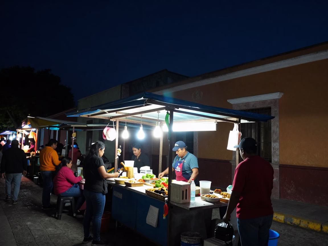 Food Scene in Merida at The Deepest Night Sky Light in in Merida, Mexico