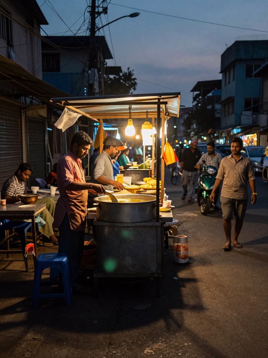 Food Scene in Mumbai at Twilight in in Mumbai, India