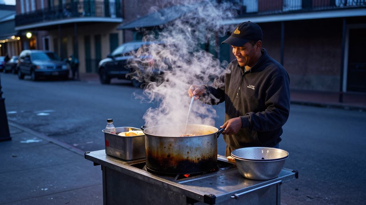 Food Scene in New Orleans at Sunrise Light in in New Orleans, Louisiana, United States