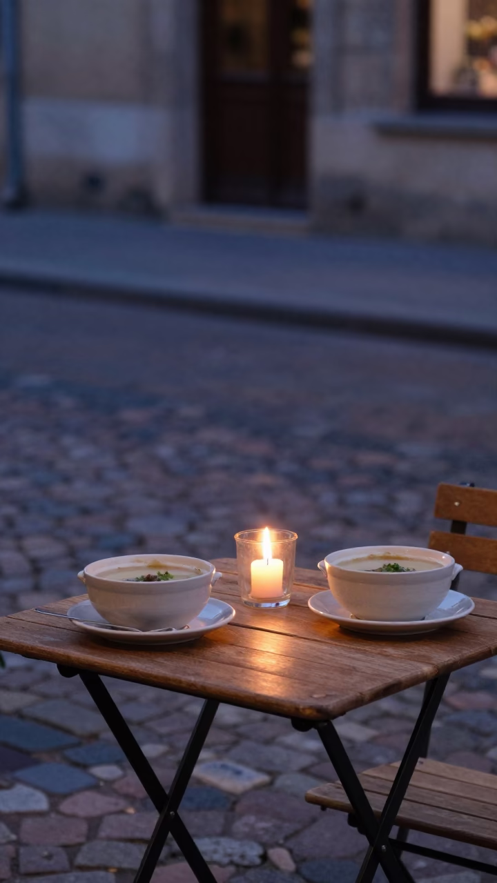 Food Scene in Nice at Deep In The Night Light in in Nice, France