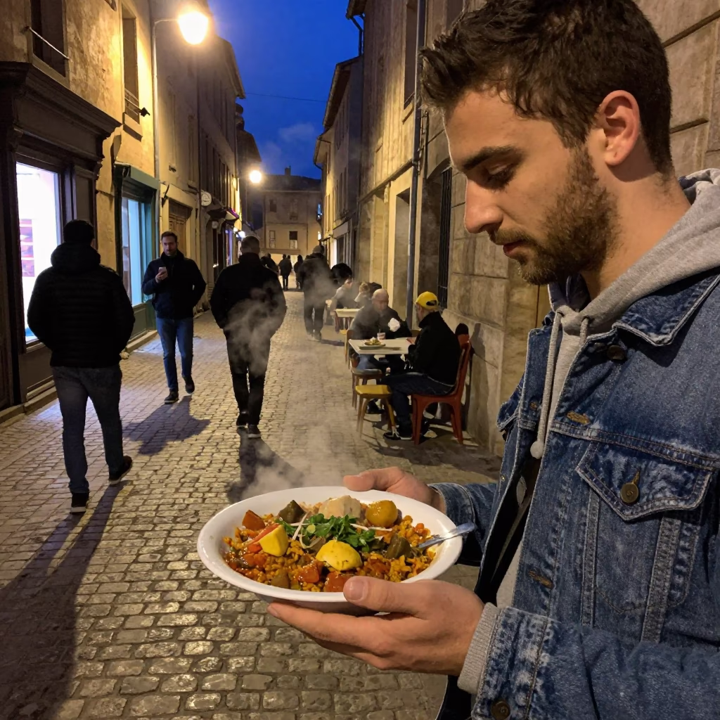 Food Scene in Nice at Midnight Light in in Nice, France