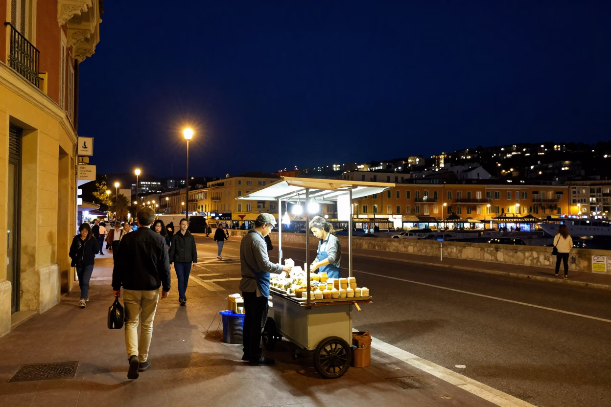 Food Scene in Nice at The Deepest Night Sky Light in in Nice, France