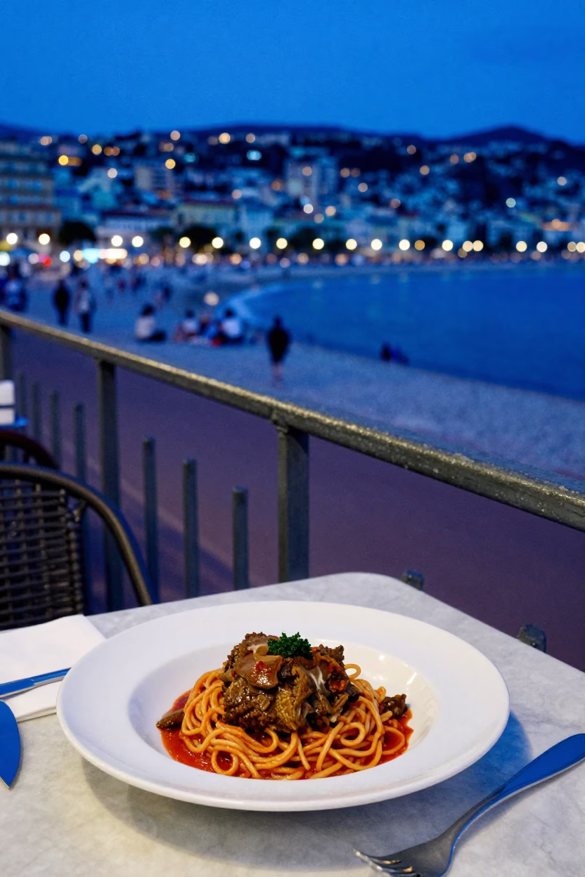 Food Scene in Nice at The Last Blue Light Of Evening in in Nice, France