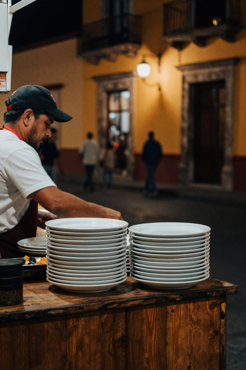 Food Scene in Oaxaca at Midnight Light in in Oaxaca, Mexico