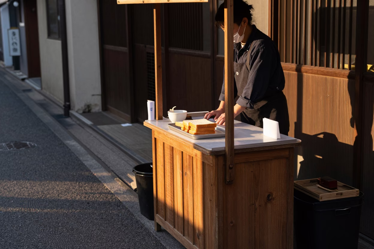 Food Scene in Osaka at Golden Hour in in Osaka, Japan