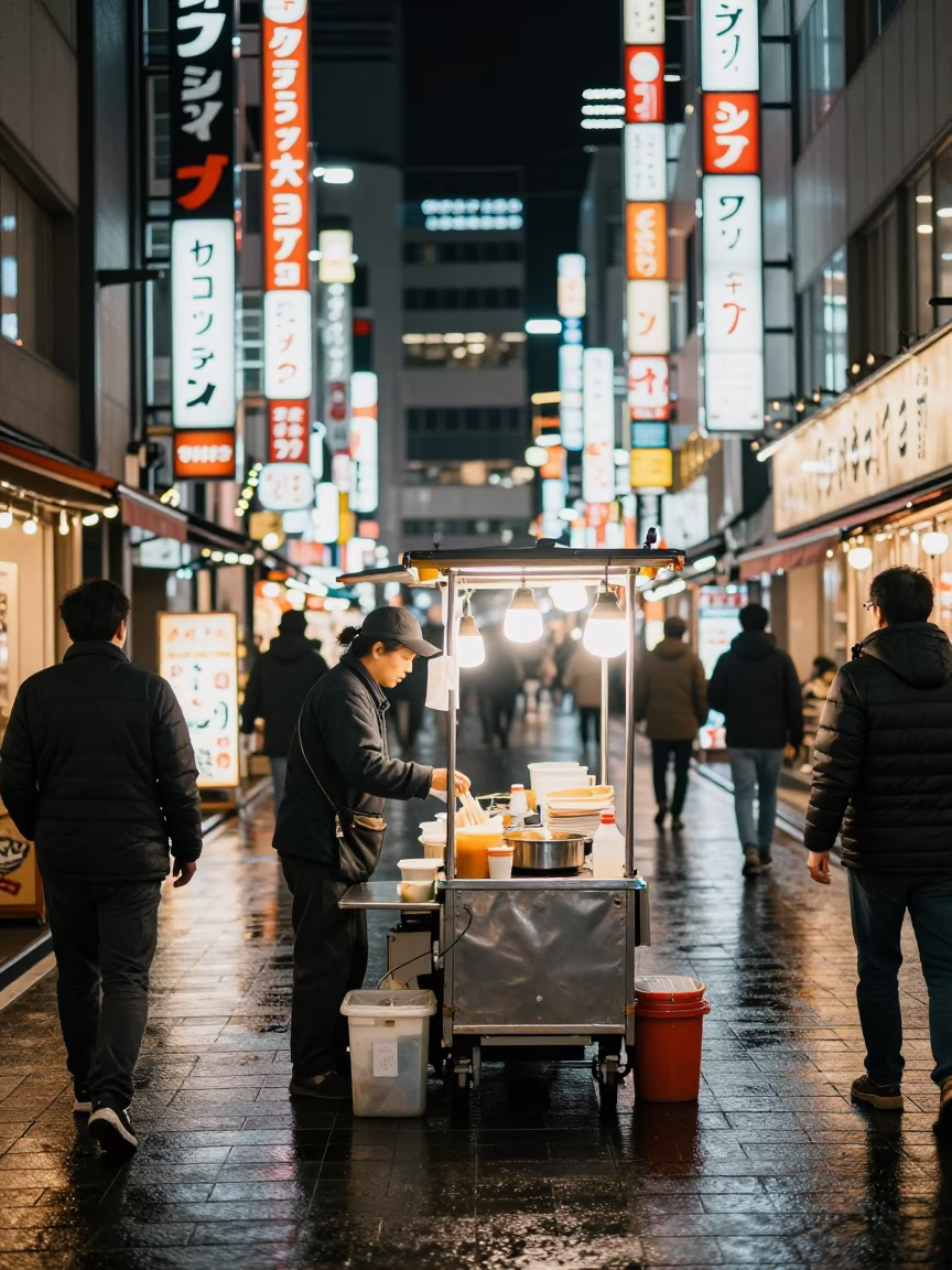 Food Scene in Osaka at Late At Night Light in in Osaka, Japan
