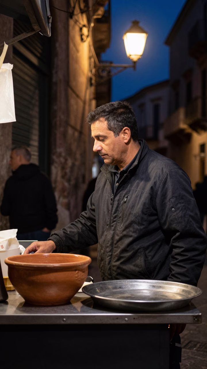 Food Scene in Palermo at Midnight Light in in Palermo, Italy