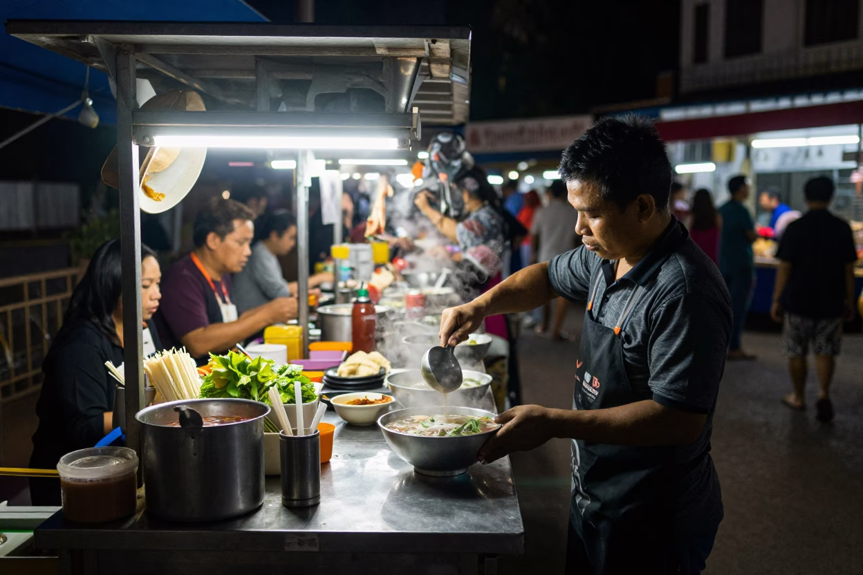 Food Scene in Phnom Penh at Deep In The Night Light in in Phnom Penh, Cambodia