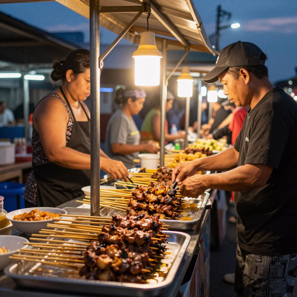 Food Scene in Phuket at Twilight in in Phuket, Thailand