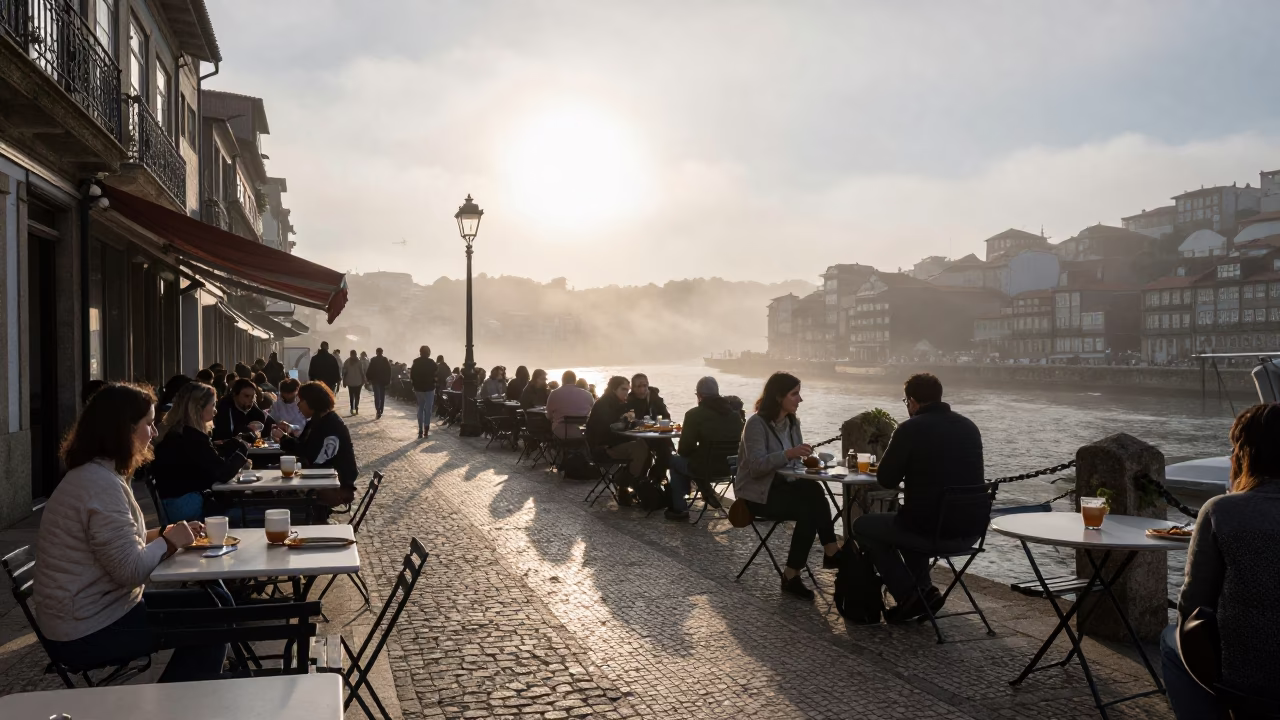 Food Scene in Porto at The Early Morning Light in in Porto, Portugal