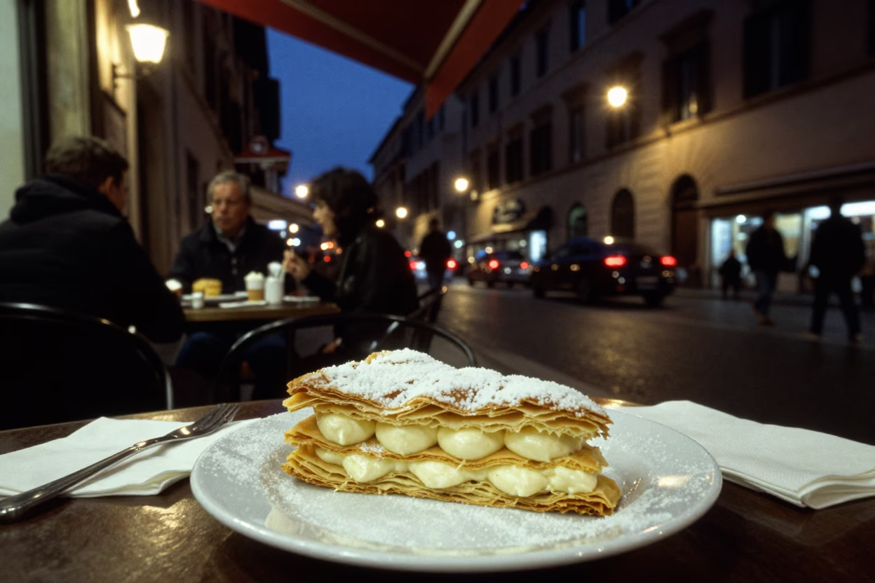 Food Scene in Rome at Late At Night Light in in Rome, Italy