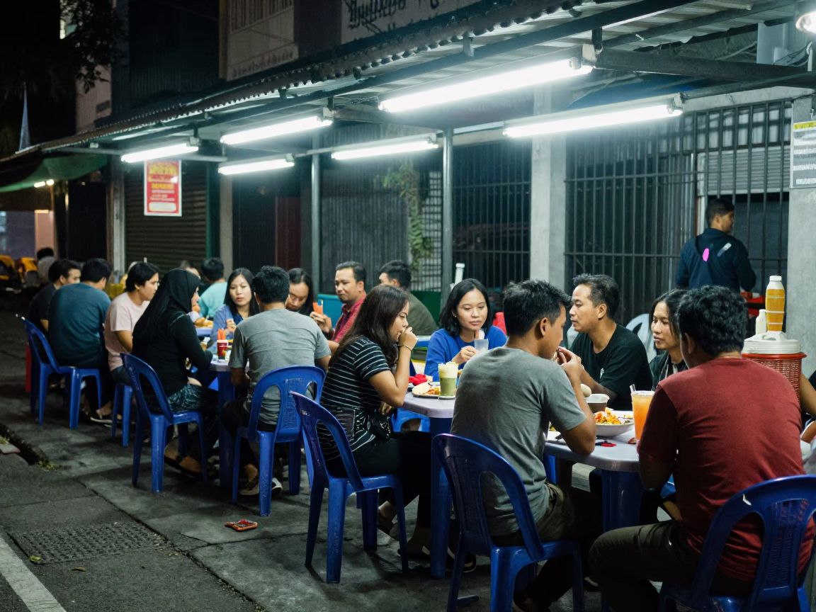 Food Scene in Surabaya at Deep In The Night Light in in Surabaya, Indonesia