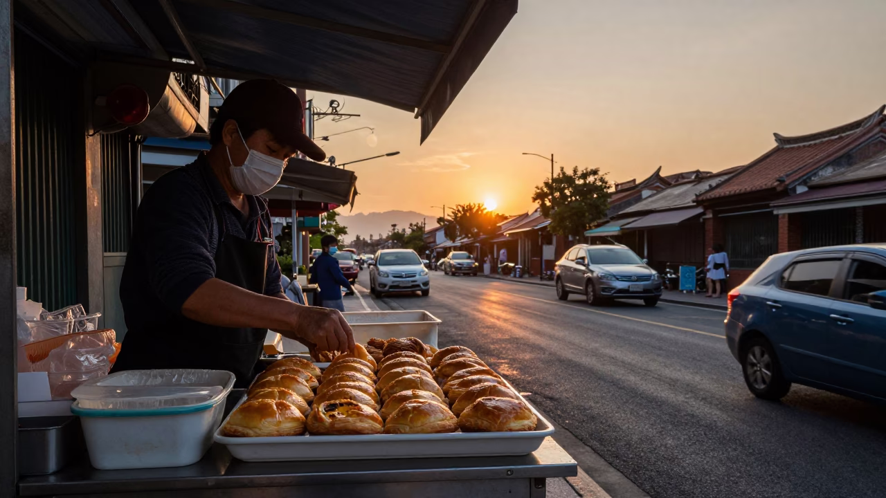Food Scene in Tainan at As The Sun Drops Toward The Horizon in in Tainan, Taiwan