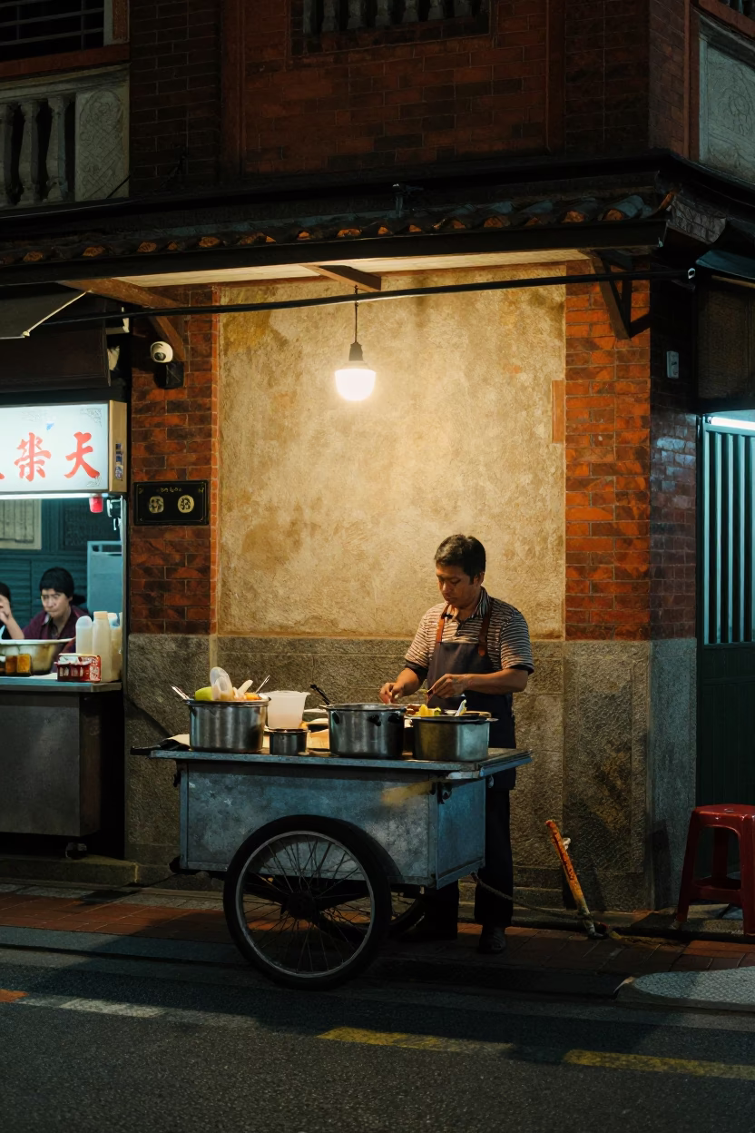 Food Scene in Tainan at Deep In The Night Light in in Tainan, Taiwan