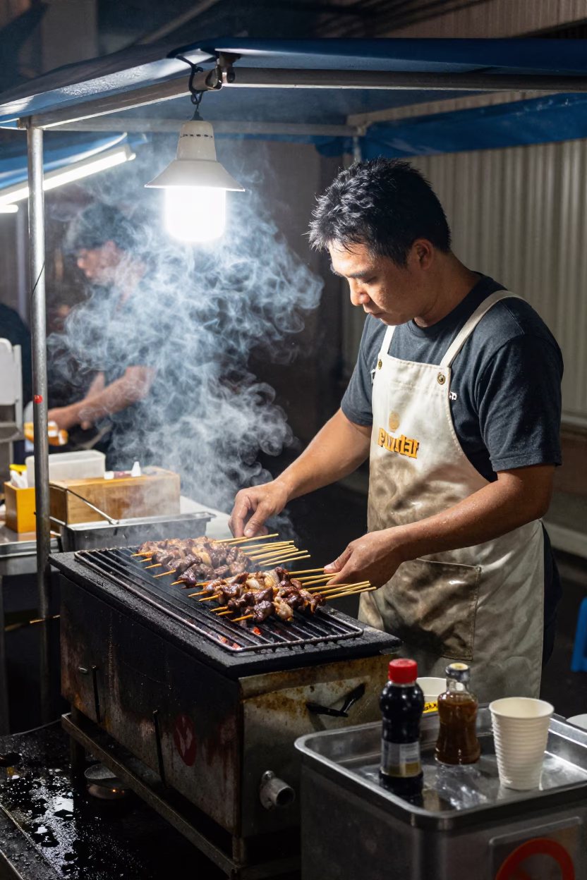 Food Scene in Tainan at Midnight Light in in Tainan, Taiwan