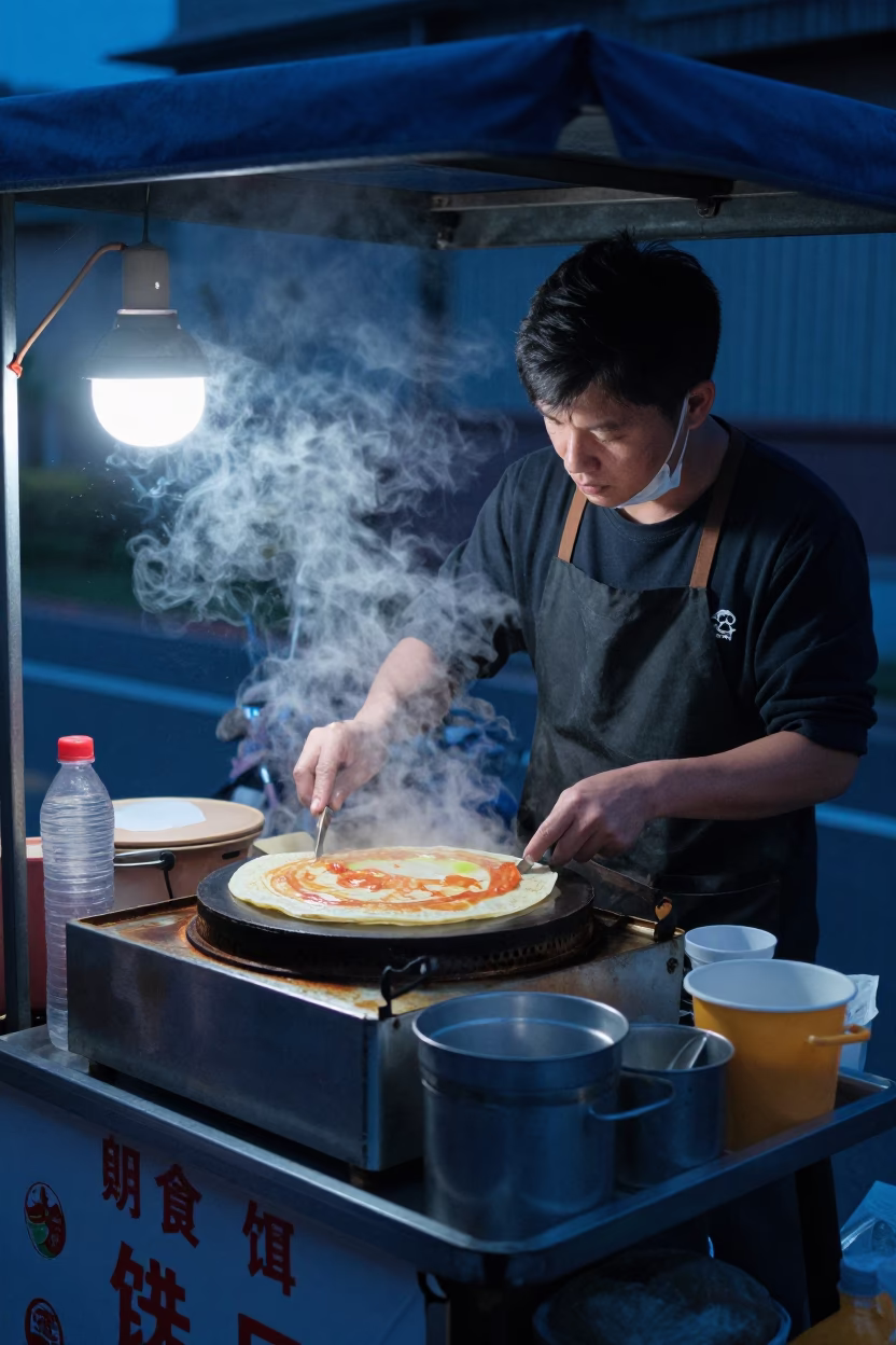 Food Scene in Tainan at The Predawn Darkness Light in in Tainan, Taiwan