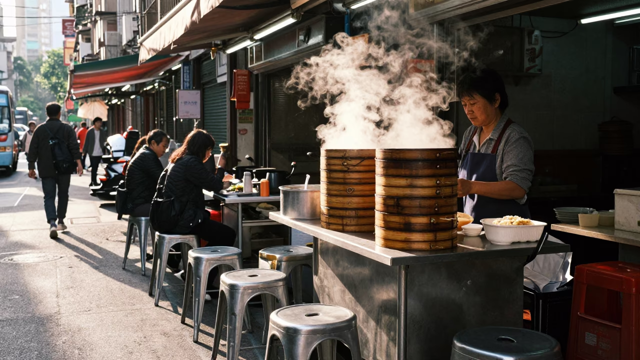 Food Scene in Taipei at As First Light Reaches The Scene in in Taipei, Taiwan