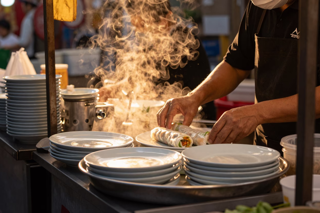Food Scene in Taipei at Golden Hour in in Taipei, Taiwan