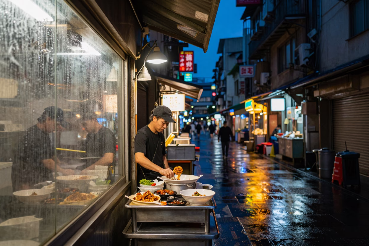 Food Scene in Taipei at Midnight Light in in Taipei, Taiwan