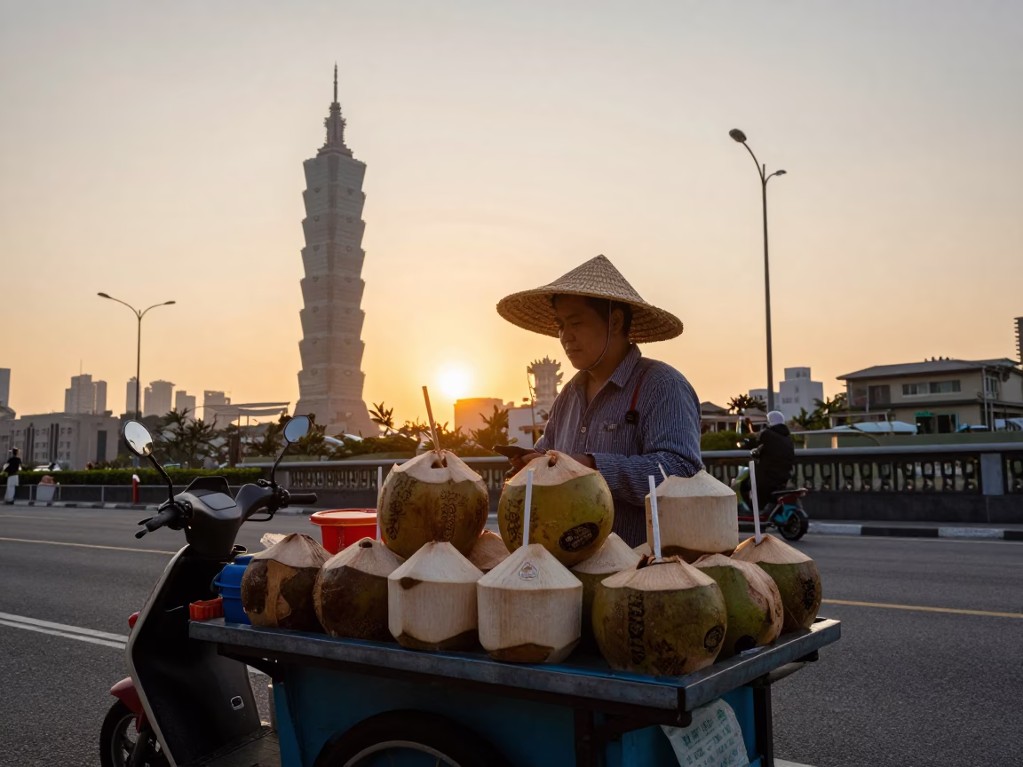 Food Scene in Taipei at Sunset Light in in Taipei, Taiwan