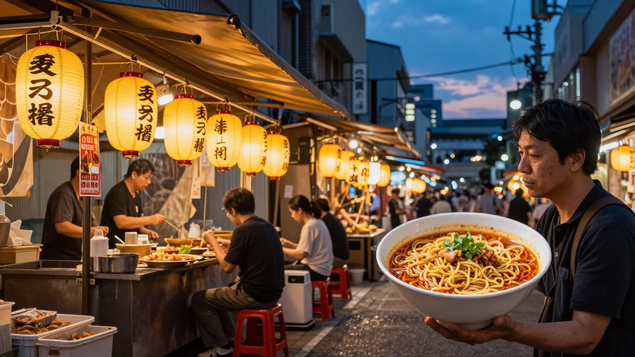 Food Scene in Tokyo at Twilight in in Tokyo, Japan