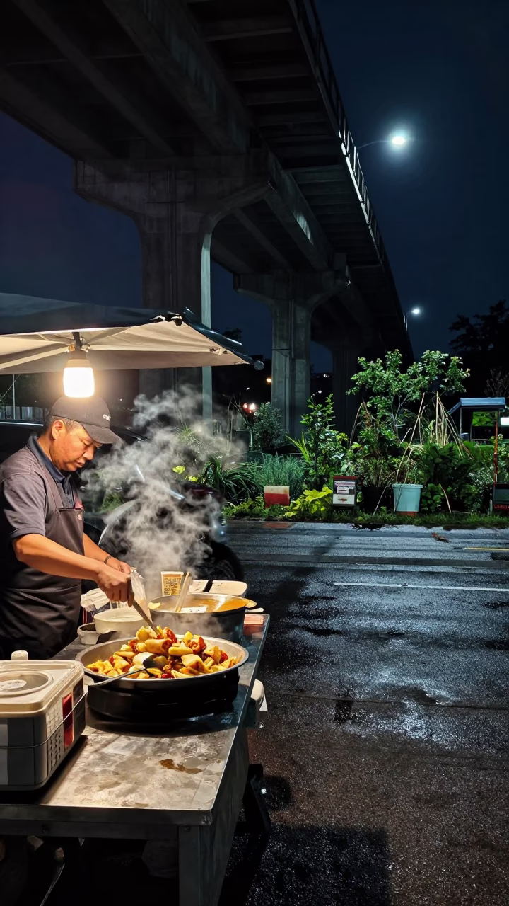 Food Scene in Toronto at Deep In The Night Light in in Toronto, Ontario, Canada