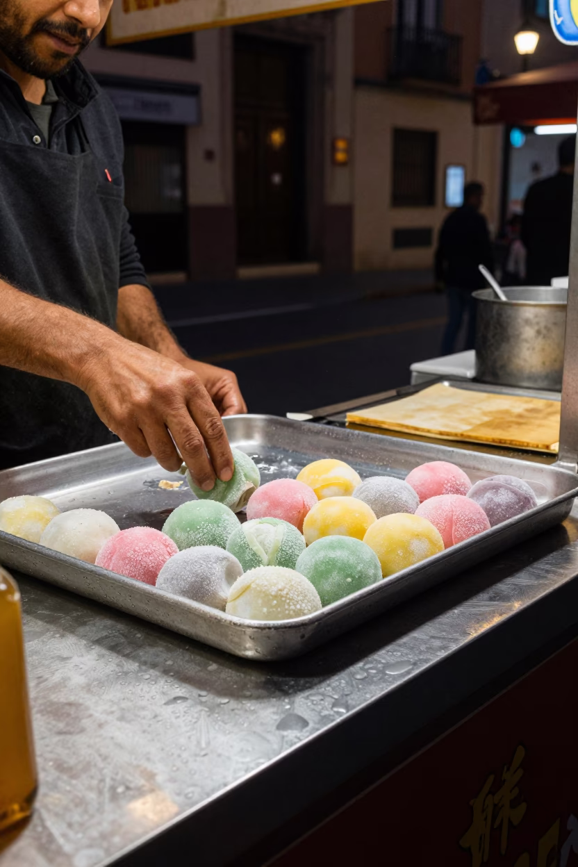 Food Scene in Valencia at Late At Night Light in in Valencia, Spain
