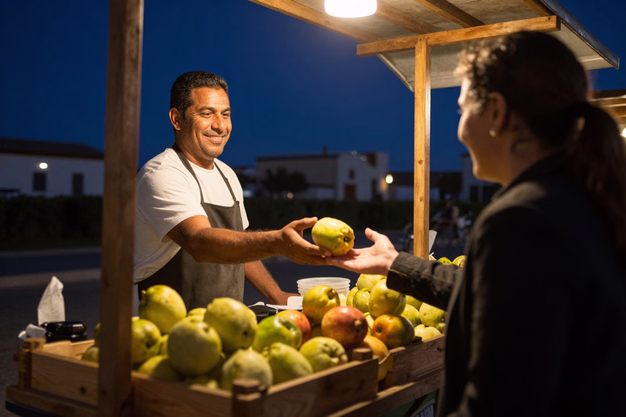 Food Scene in Valencia at The Deepest Night Sky Light in in Valencia, Spain