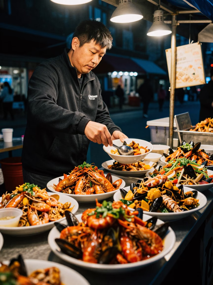 Food Scene in Vancouver at Deep In The Night Light in in Vancouver, British Columbia, Canada