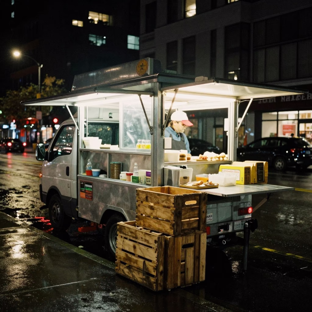 Food Scene in Vancouver at Late At Night Light in in Vancouver, British Columbia, Canada