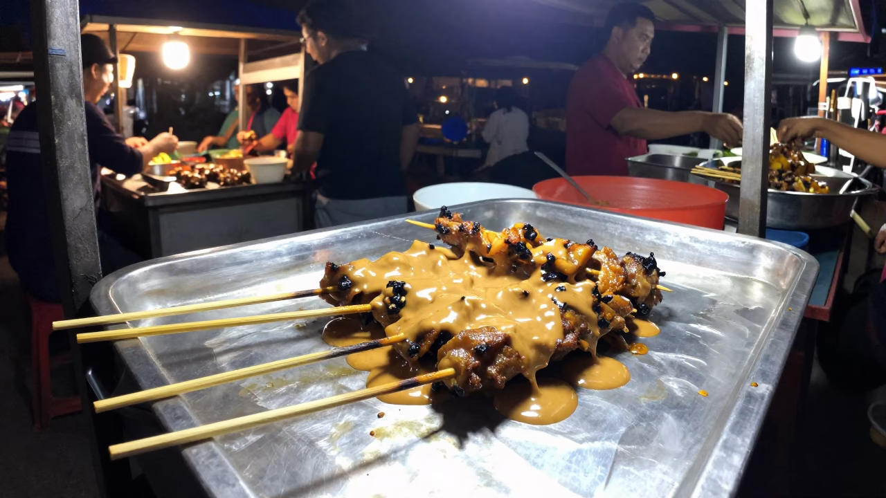 Food Scene in Yogyakarta at Late At Night Light in in Yogyakarta, Indonesia