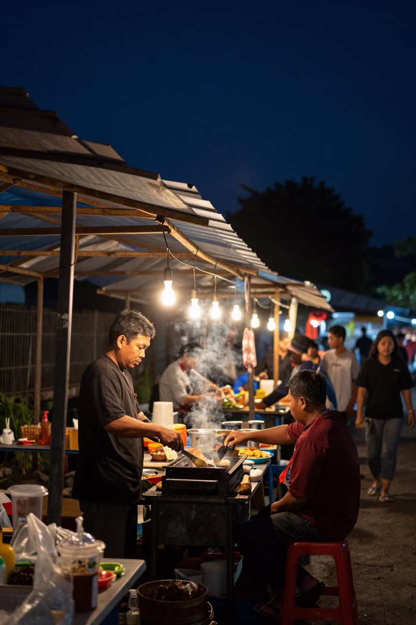 Food Scene in Yogyakarta at The Deepest Night Sky Light in in Yogyakarta, Indonesia