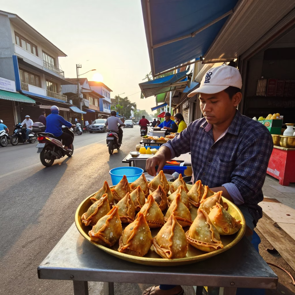 Food Scene just after sunrise in Phnom Penh in in Phnom Penh, Cambodia