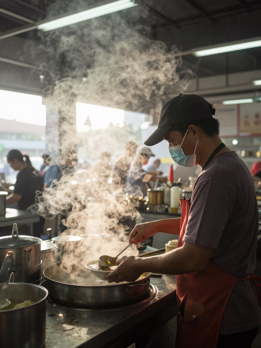 Food Scene just after sunrise in Singapore in in Singapore, Singapore