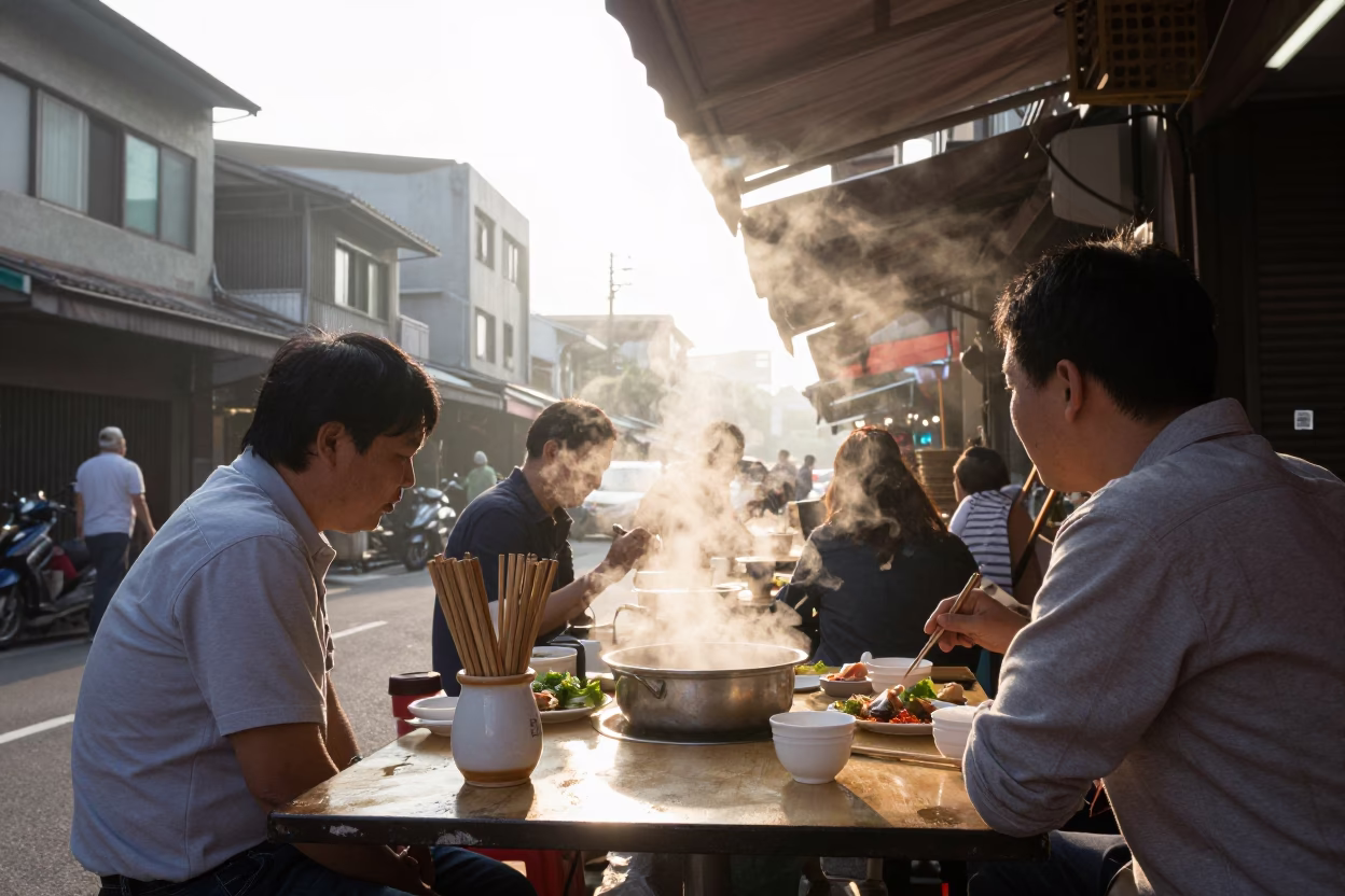 Food Scene just after sunrise in Tainan in in Tainan, Taiwan