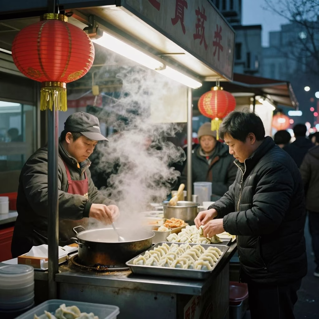 Food Stall after dark in Shanghai in in Shanghai, China