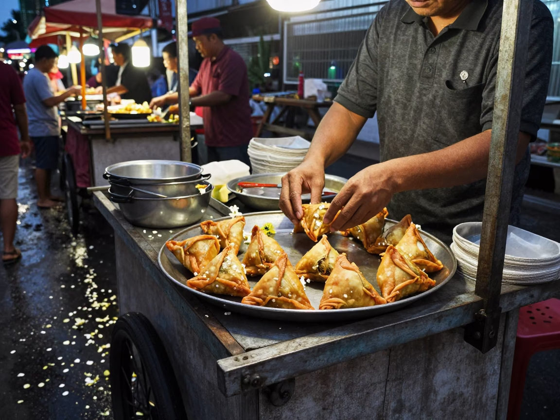 Food Stall at As City Lights Begin To Glow in Surabaya in in Surabaya, Indonesia