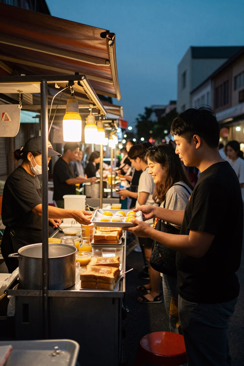 Food Stall at As City Lights Begin To Glow in Tainan in in Tainan, Taiwan
